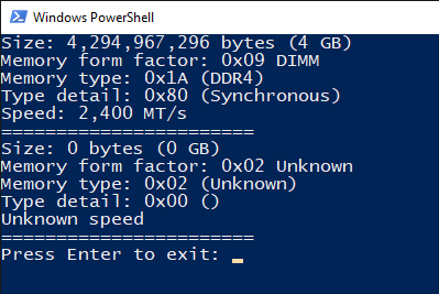 wmic memory type, part number find using powershell