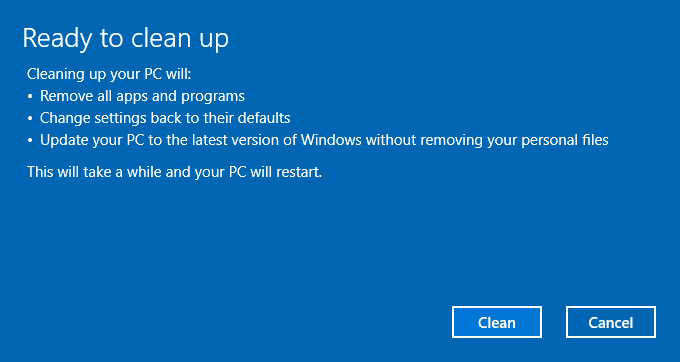 clean up pc system reset option