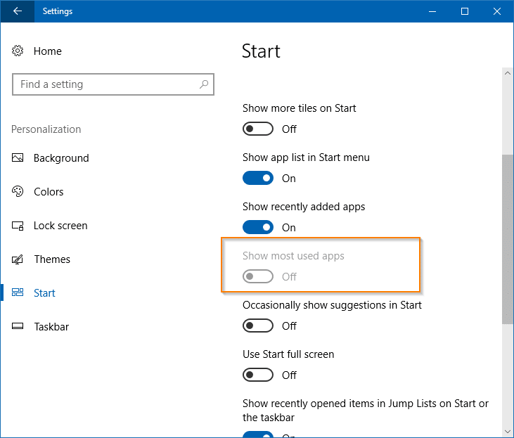  Show Most Used Apps Setting Greyed Out In Windows 10 Winhelponline