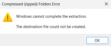 zip folder extraction error